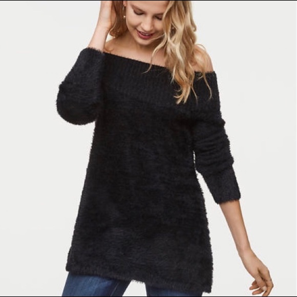 Loft off the shoulder black tunic sweater - Picture 2 of 6